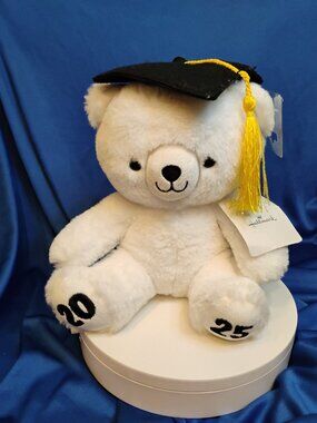TEDDY BEAR NWT Graduation Cap w/Tassel Soft White Plush HALLMARK Dated 2024